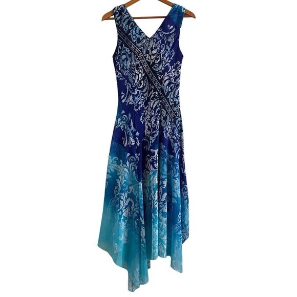 Rabbit Y2K Babydoll Asymetrical Midi Dress Sz 6 Teal Coastal Fairy Cottagecore - Picture 4 of 13